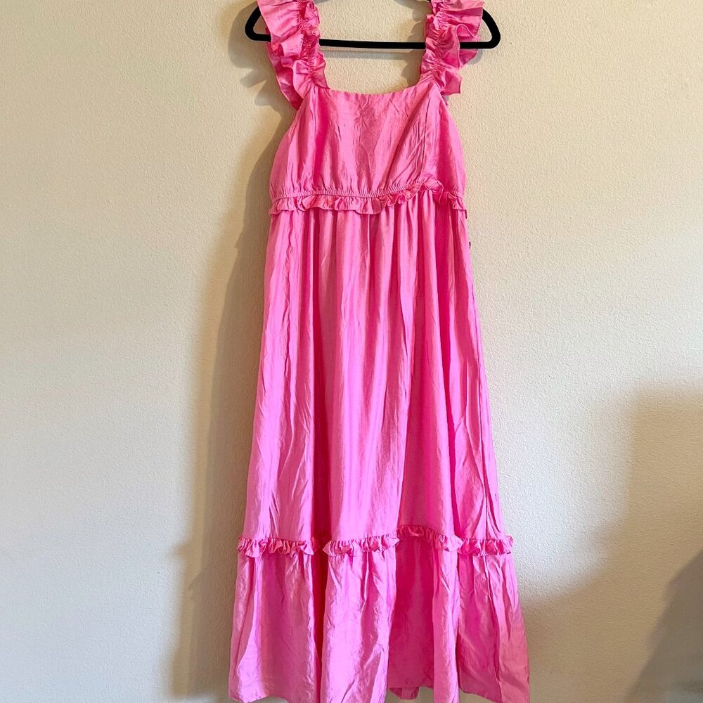 Blu Pepper Ruffle Strap Pink Midi Dress